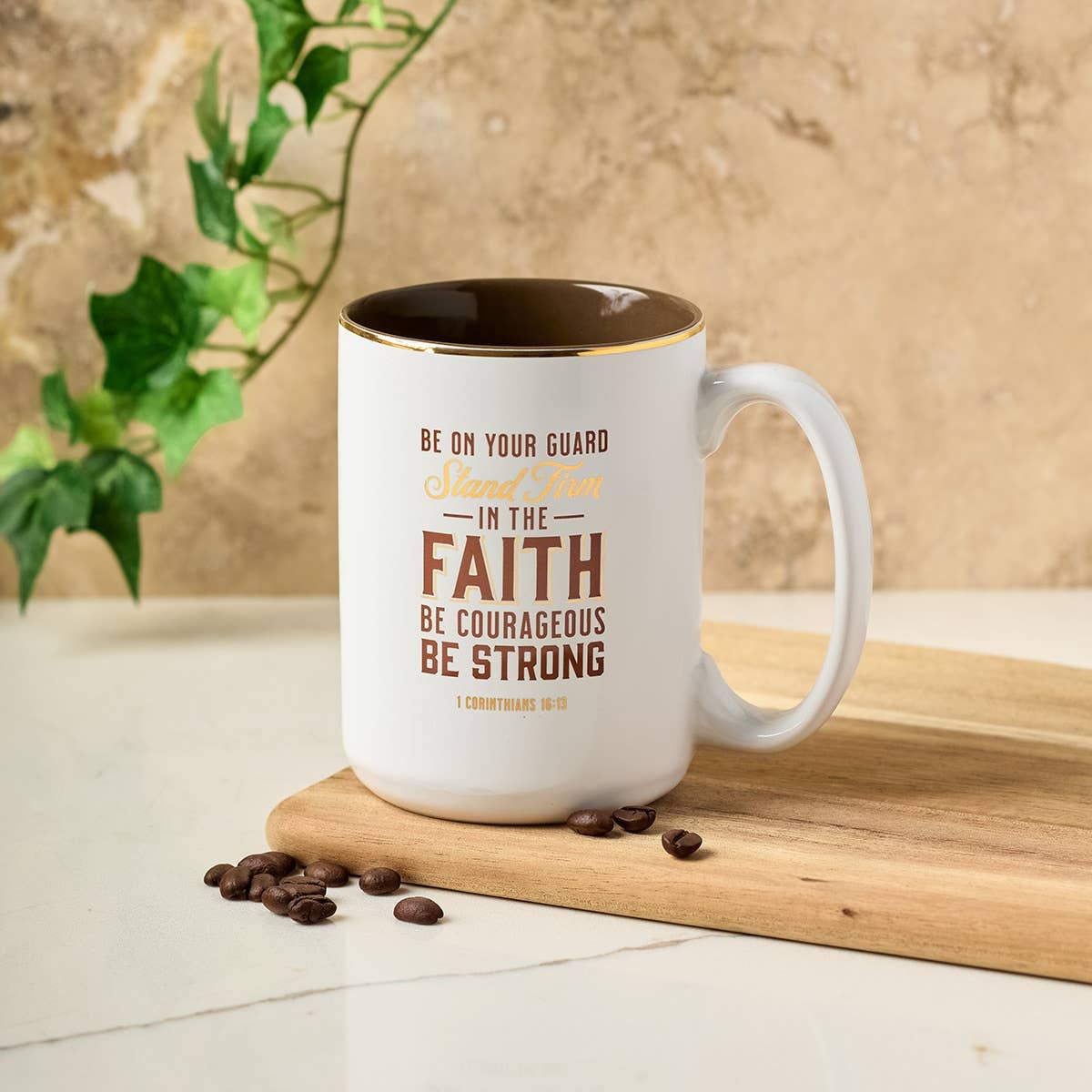 Mug White/Brown Stand Firm in the Faith 1 Cor. 16:13