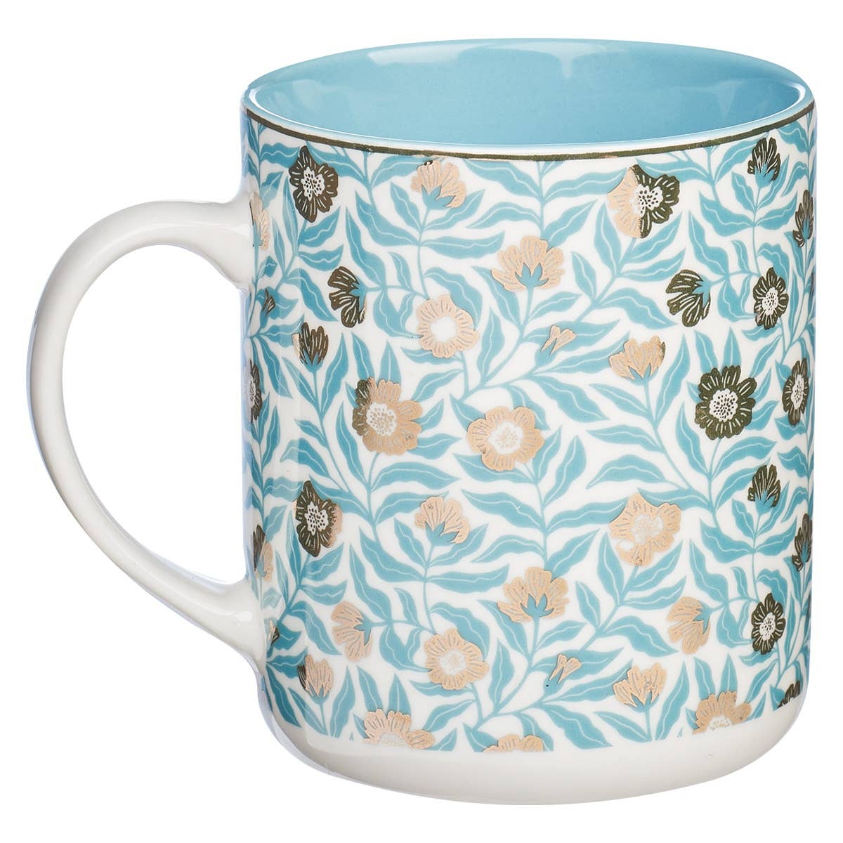 Mug My White/Teal Floral Grace is Sufficient 2 Cor 12:9
