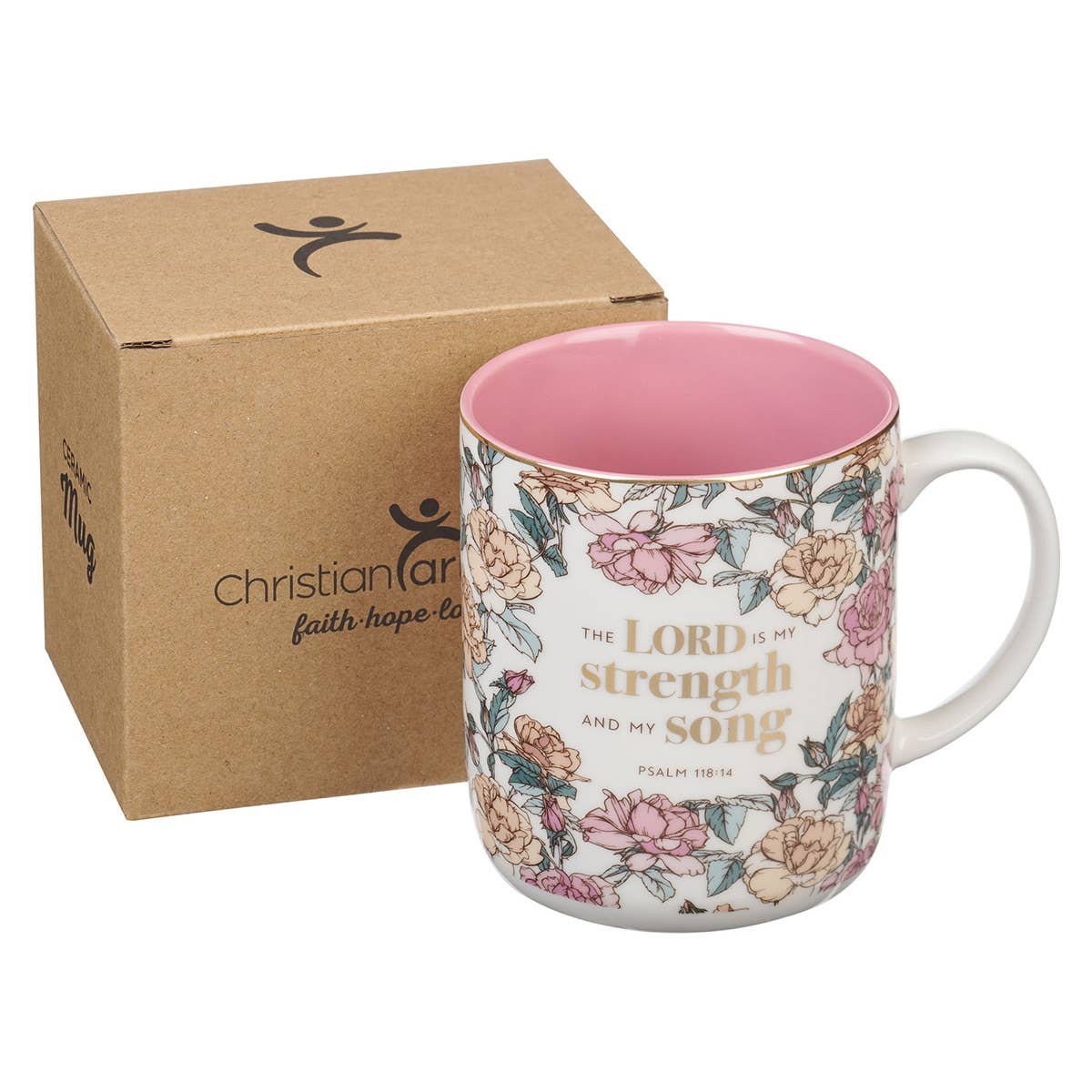 Mug My White/Pink Roses Strength & My Song Ps. 118:14