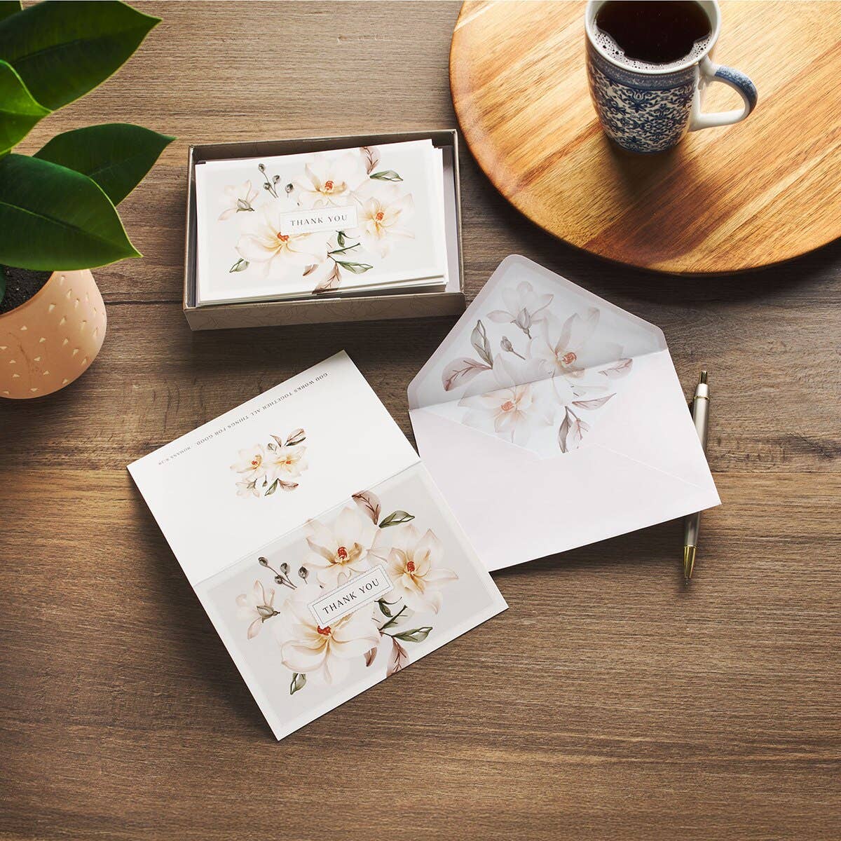 Boxed Cards Thank You White Floral