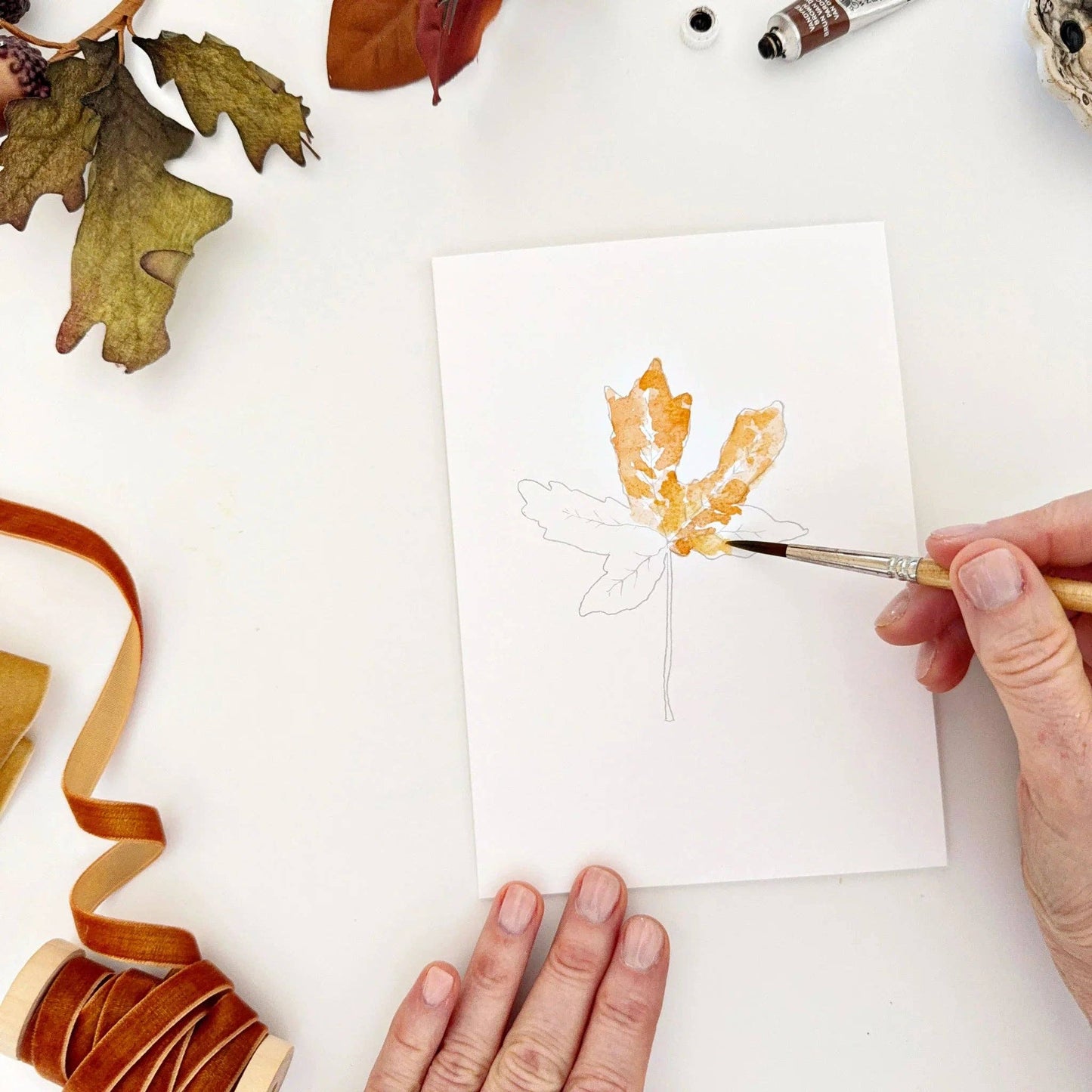 Fall Leaves Paintable Watercolor Notecard Set