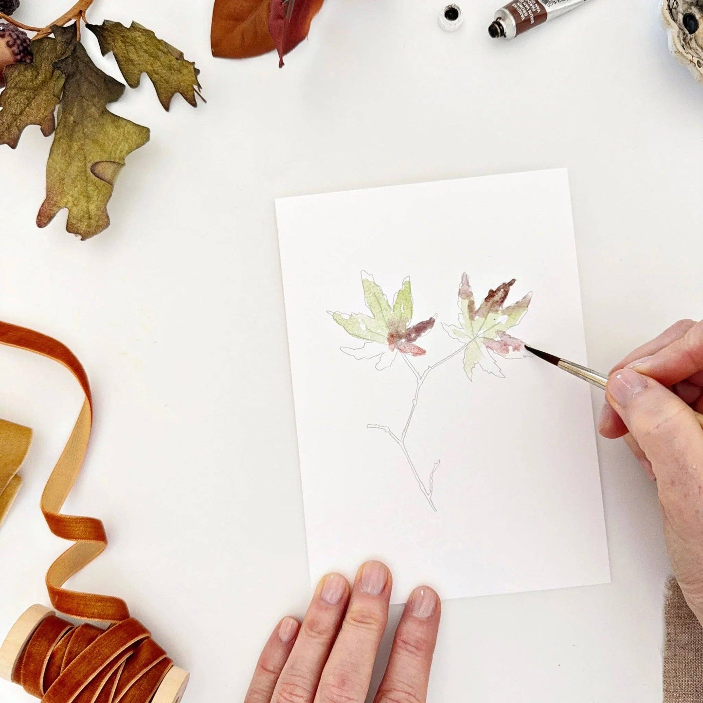 Fall Leaves Paintable Watercolor Notecard Set