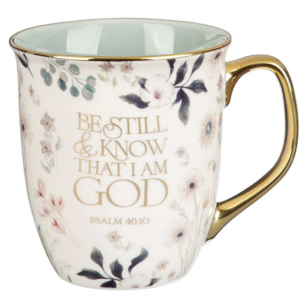 Mug Teal Floral Be Still Ps. 46:10