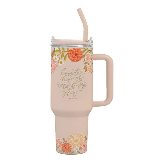 Tumbler w/straw Orange SS Consider How The Wildflowers Grow
