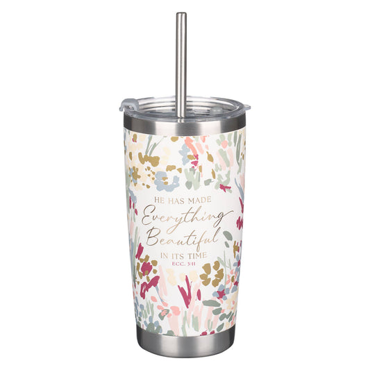 Tumbler w/straw SS Floral Everything Beautiful Ecc. 3:11