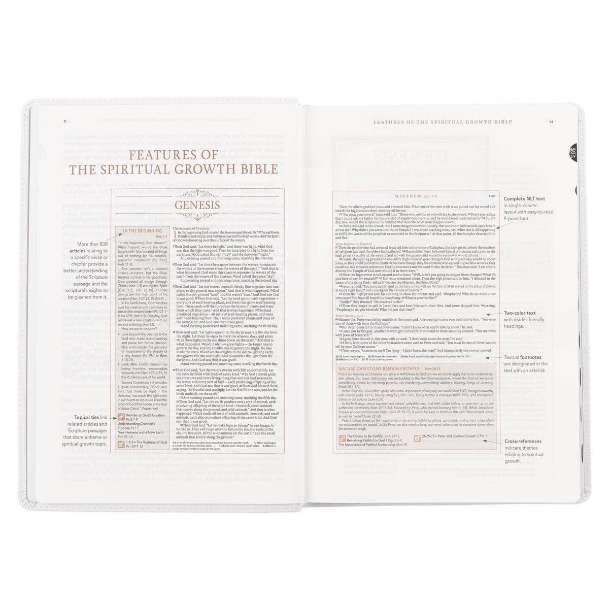 NLT, The Spiritual Growth Bible Full-grain Leather, White