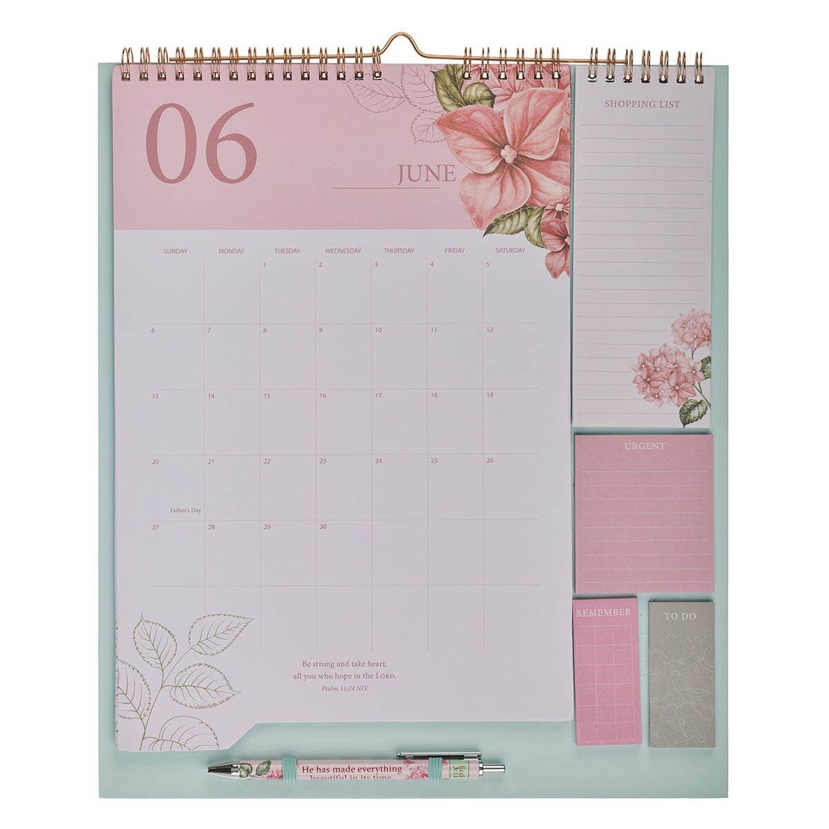 Calendar/Stationery set w/pen Rose & Hydrangeas Ecc. 3:11