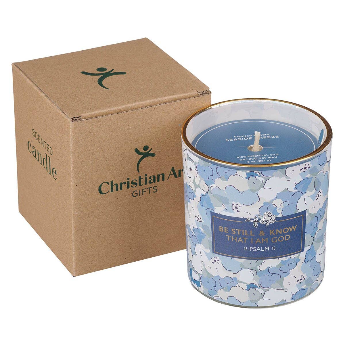 Glass Candle Blue/White Be Still & Know Ps. 46:10