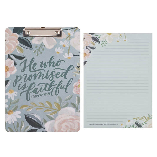 Clipboard w/Pad Floral He Who Promised is Faithful Heb 10:23