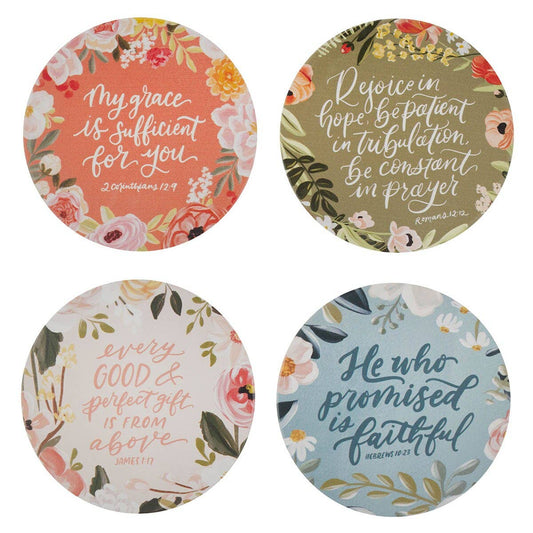 Assorted Ceramic Coaster Set 4 pc Faithful Florals