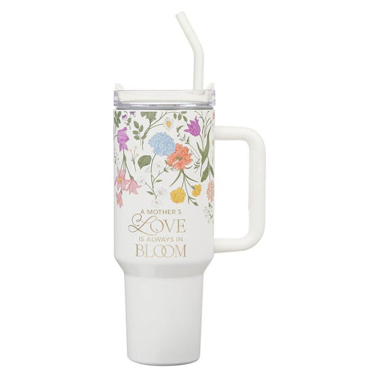 Tumbler SS White Floral A Mother's Love 2 Cor. 12:9