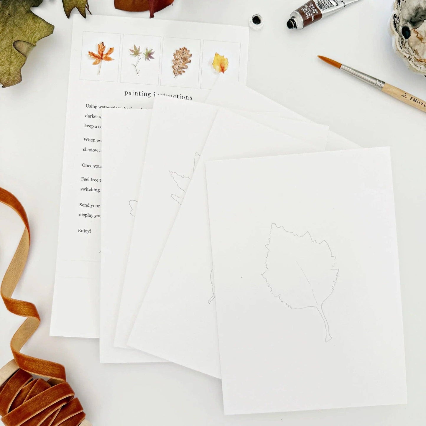 Fall Leaves Paintable Watercolor Notecard Set
