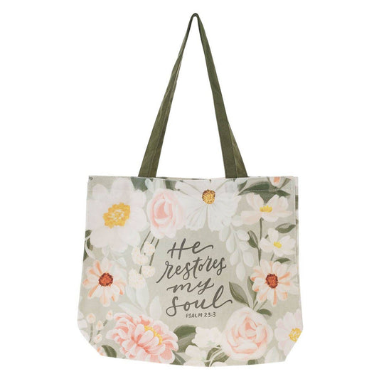 Tote Canvas He Restores My Soul Ps. 23:3