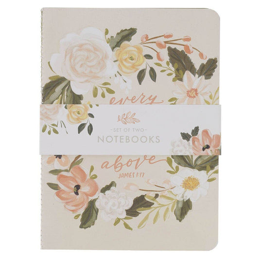 Notebook Set Medium 2pc Cream Green Floral Every Good and Perfect Gift