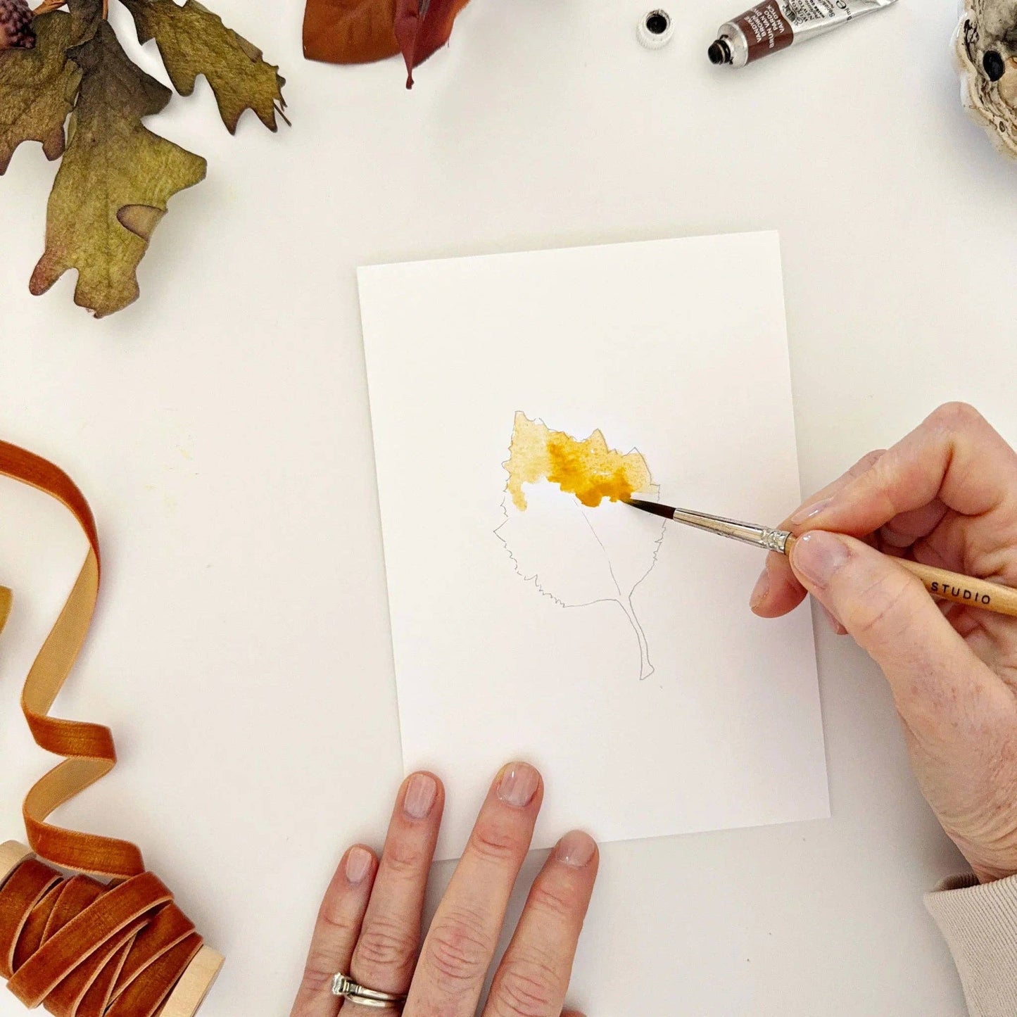 Fall Leaves Paintable Watercolor Notecard Set