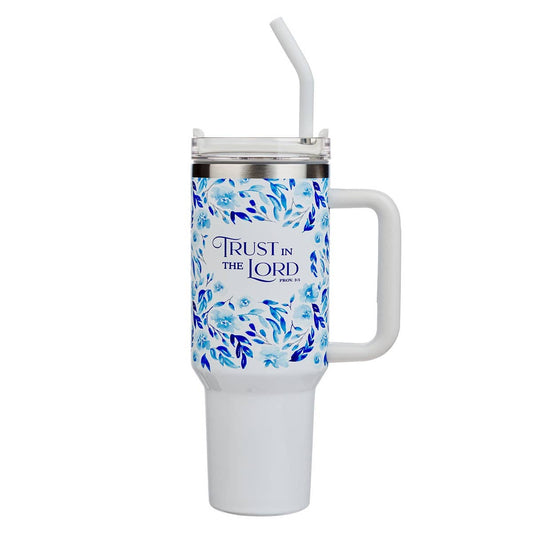 Tumbler w/straw SS Blue Floral Trust Prov. 3:5