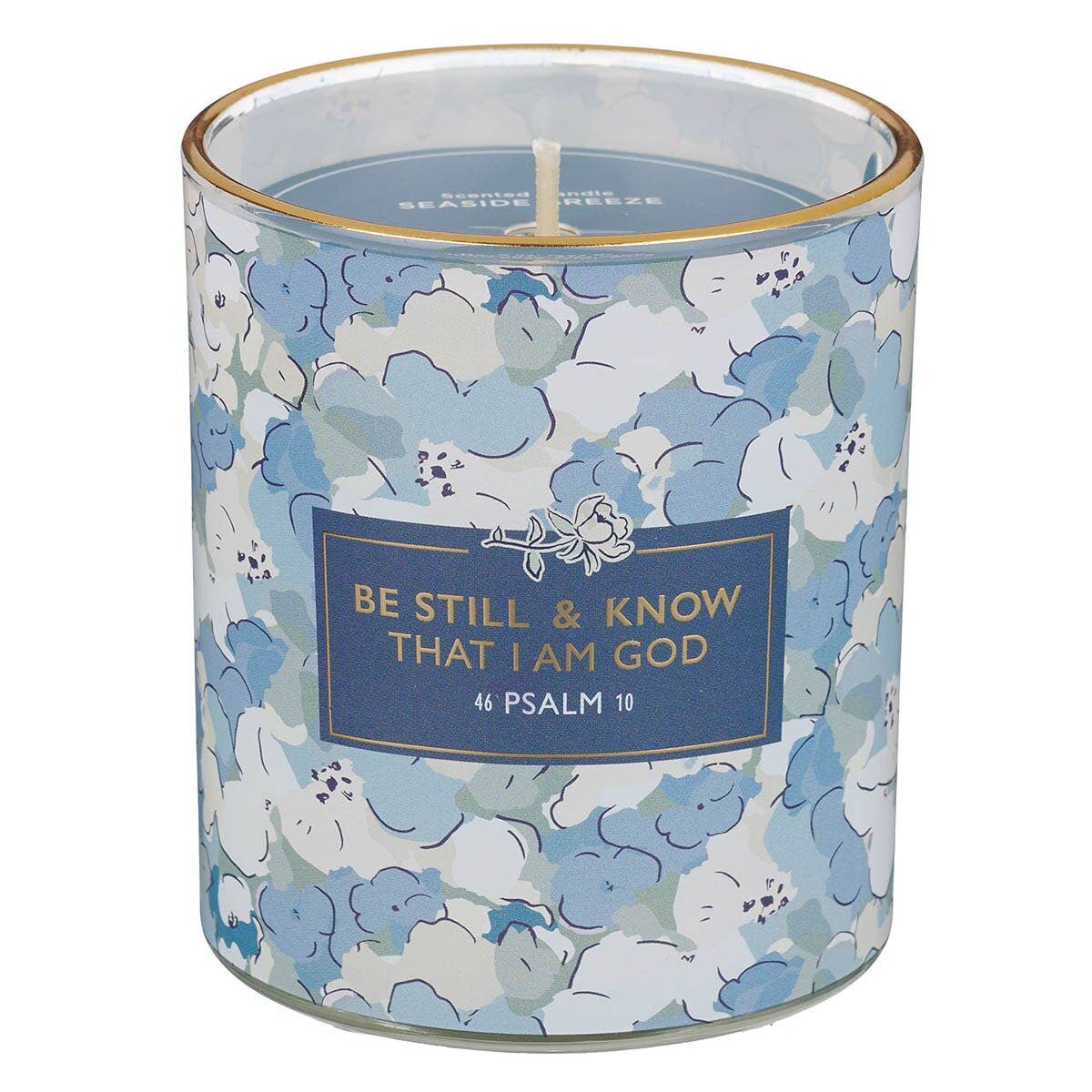 Glass Candle Blue/White Be Still & Know Ps. 46:10