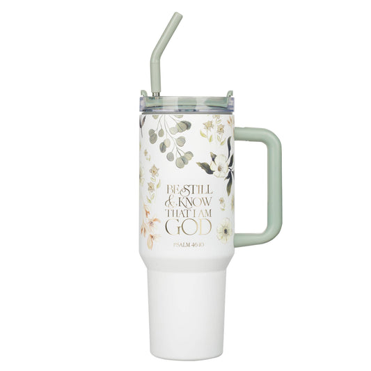 Tumbler w/straw SS Green Be Still Ps. 46:10