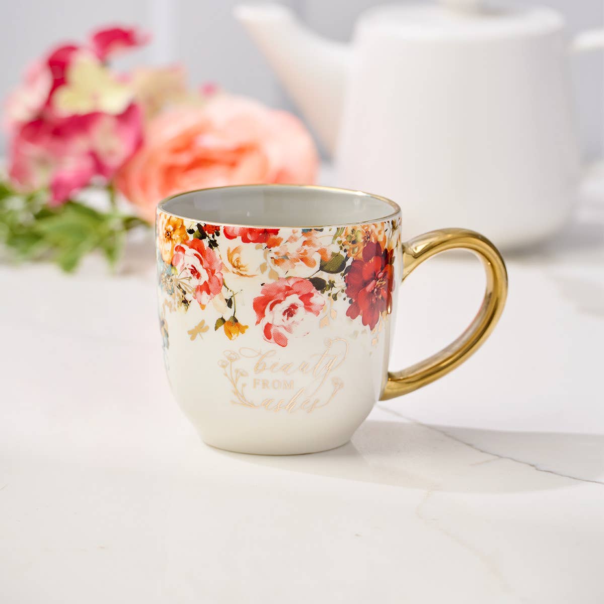 Mug Gray/White Floral Beauty from the Ashes Isa. 61:3