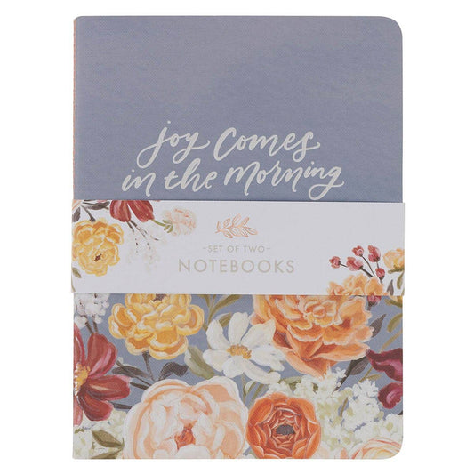Notebook Set Medium 2pc Blue Pink Floral Joy Comes in the Morning