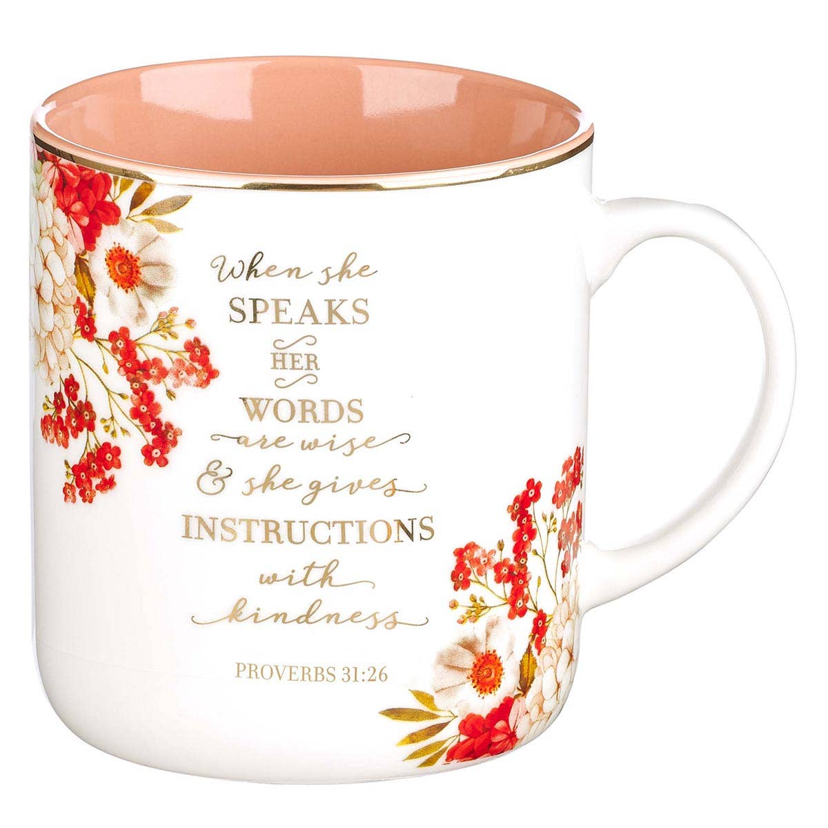 Mug Coral/White Floral When She Speaks Prov. 31:26