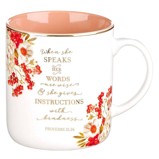 Mug Coral/White Floral When She Speaks Prov. 31:26