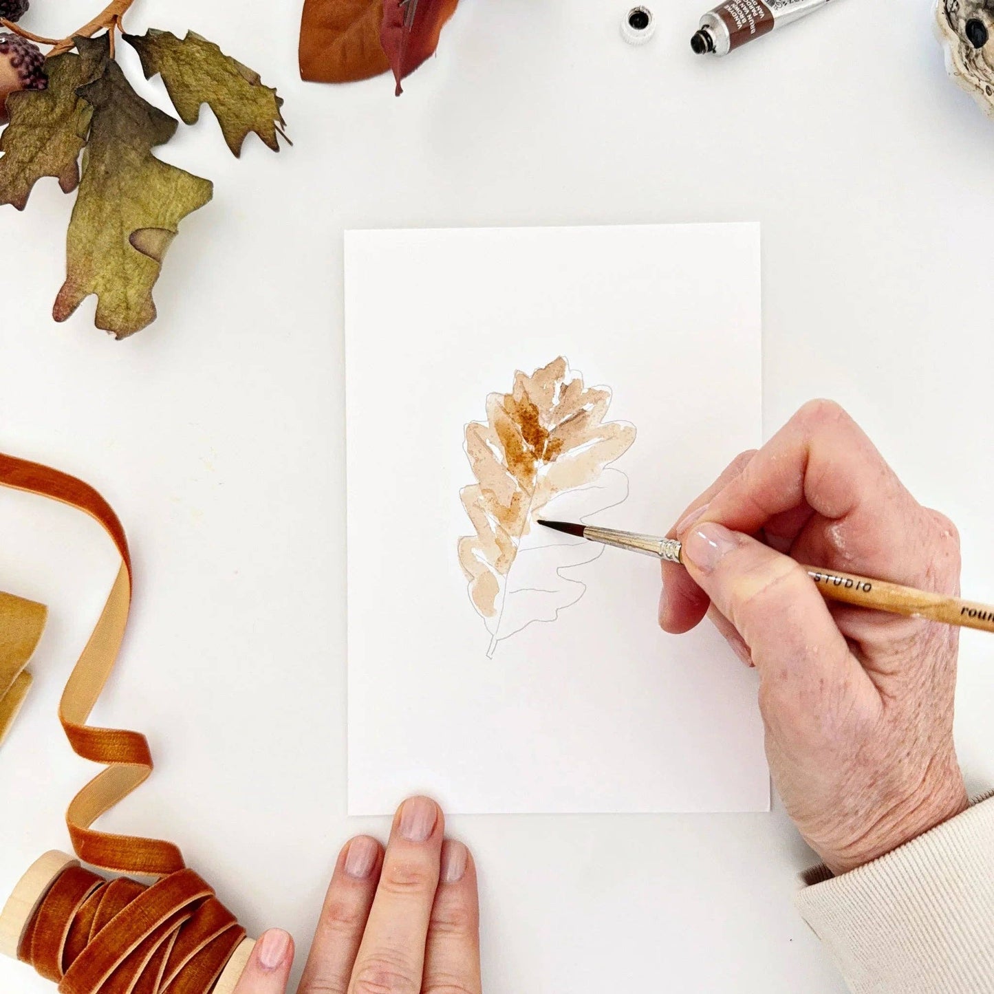 Fall Leaves Paintable Watercolor Notecard Set
